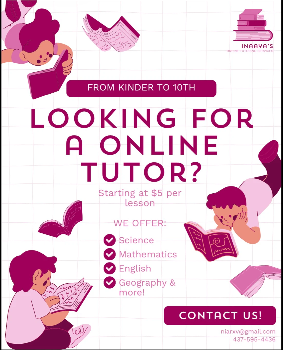 Online Tutoring Services - Kinder to 10th Grade