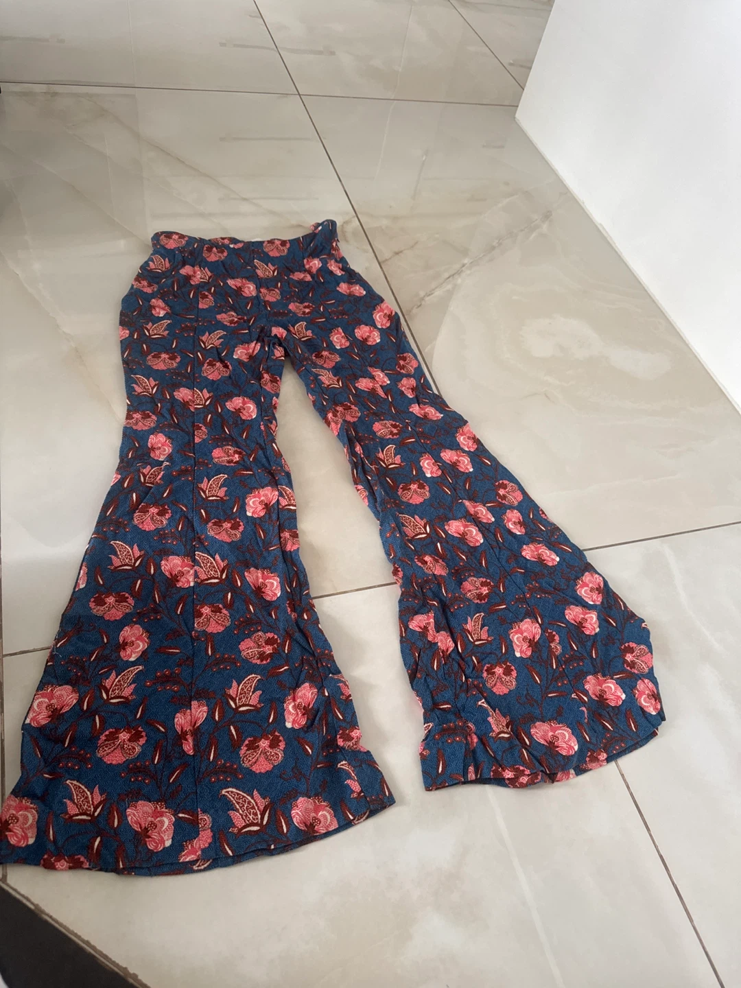 Anthropologie Blue Floral Bell Bottom Pants