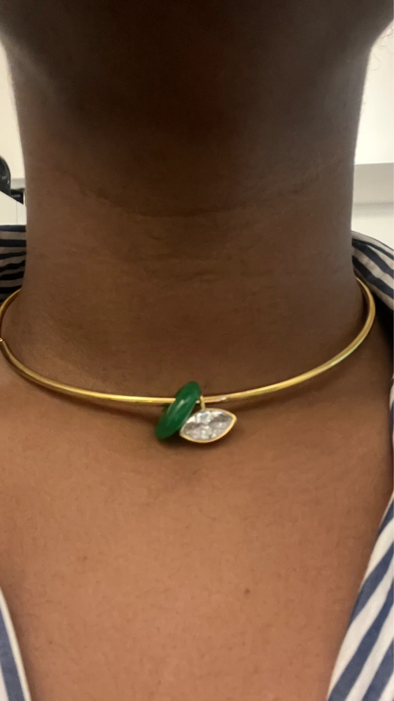 Gold Torque Choker Necklace with Crystal Pendant