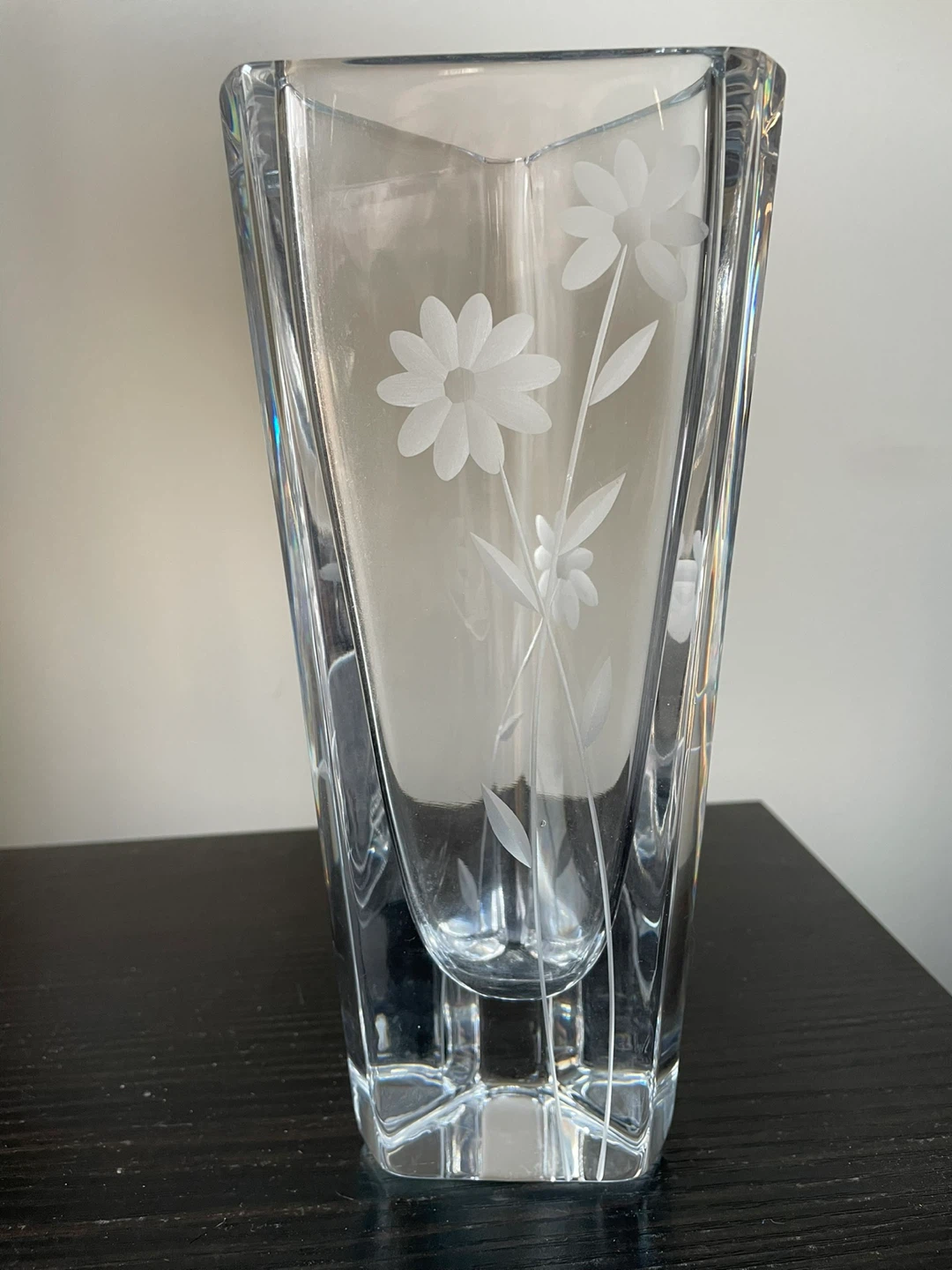Etched Glass Vase with Floral Design
