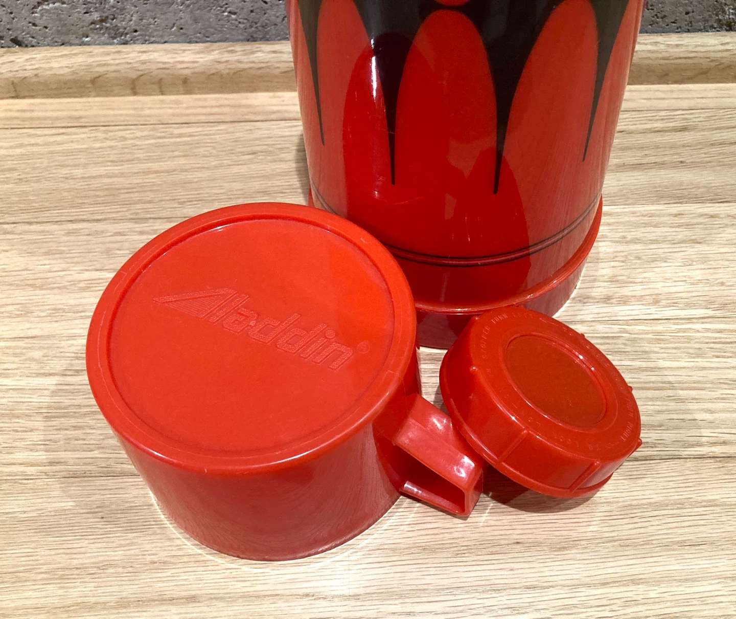 VTG Aladdin Thermos Bottle Red Black Diamond Mid Century Retro - photo 5