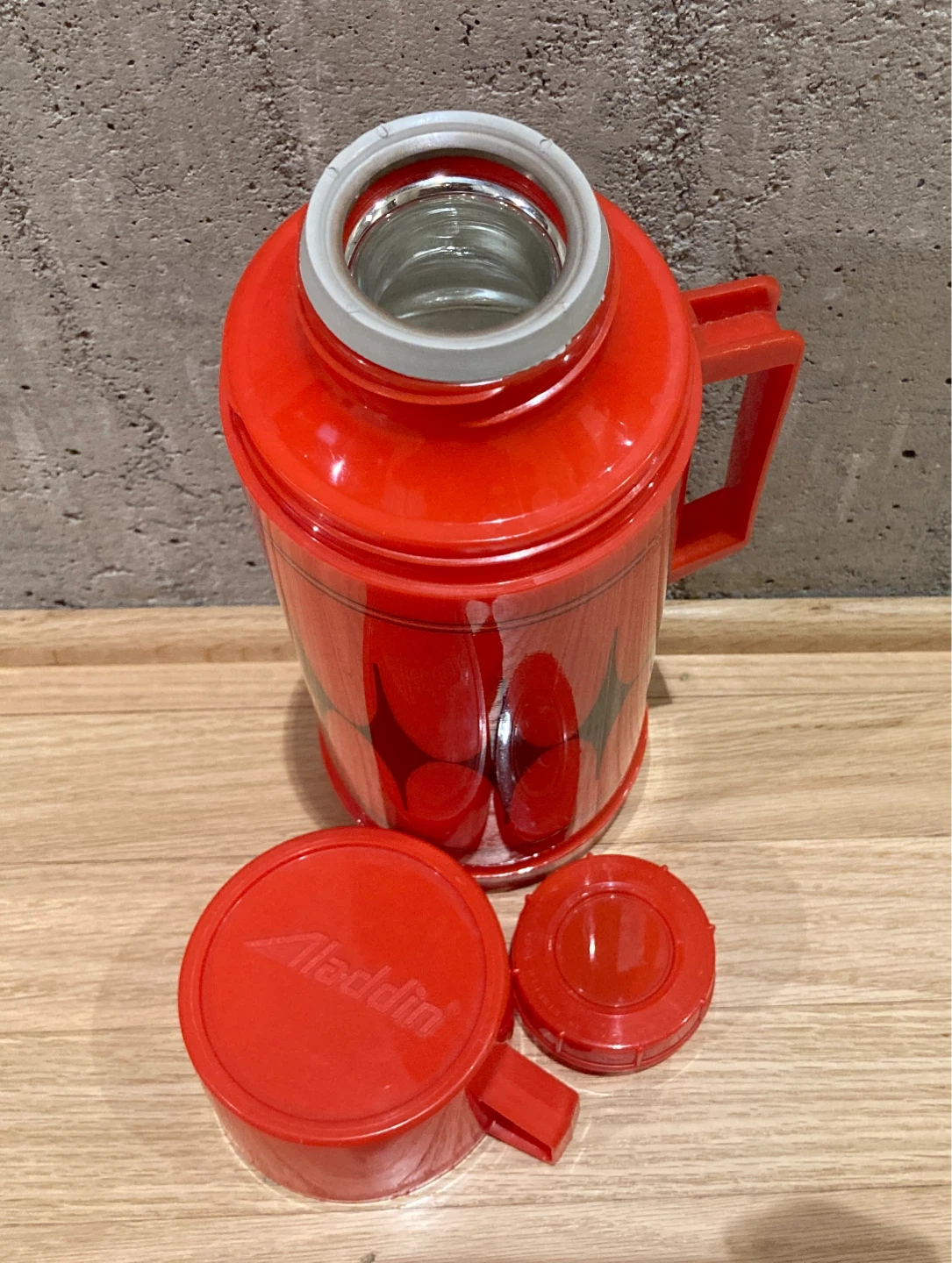 VTG Aladdin Thermos Bottle Red Black Diamond Mid Century Retro - photo 3