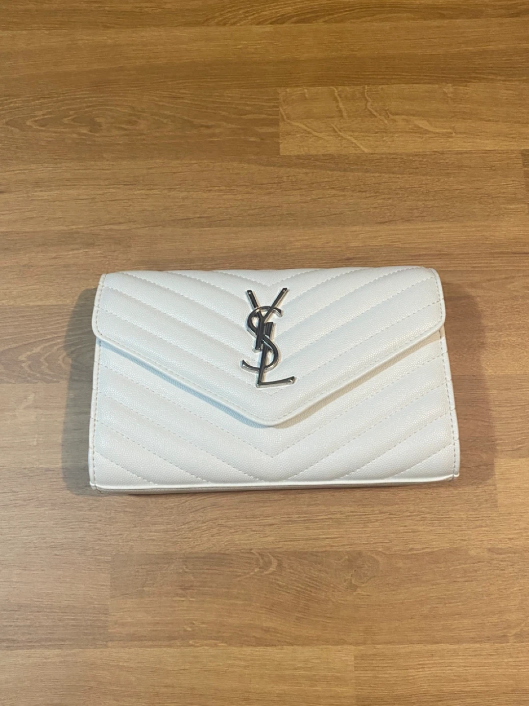 Saint Laurent Paris White Quilted  Chain Wallet
