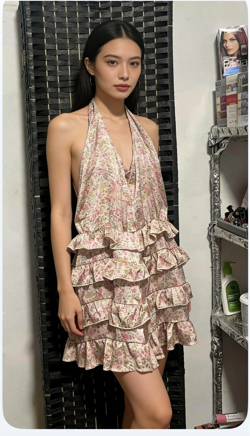 Floral Ruffle Halter Dress size M