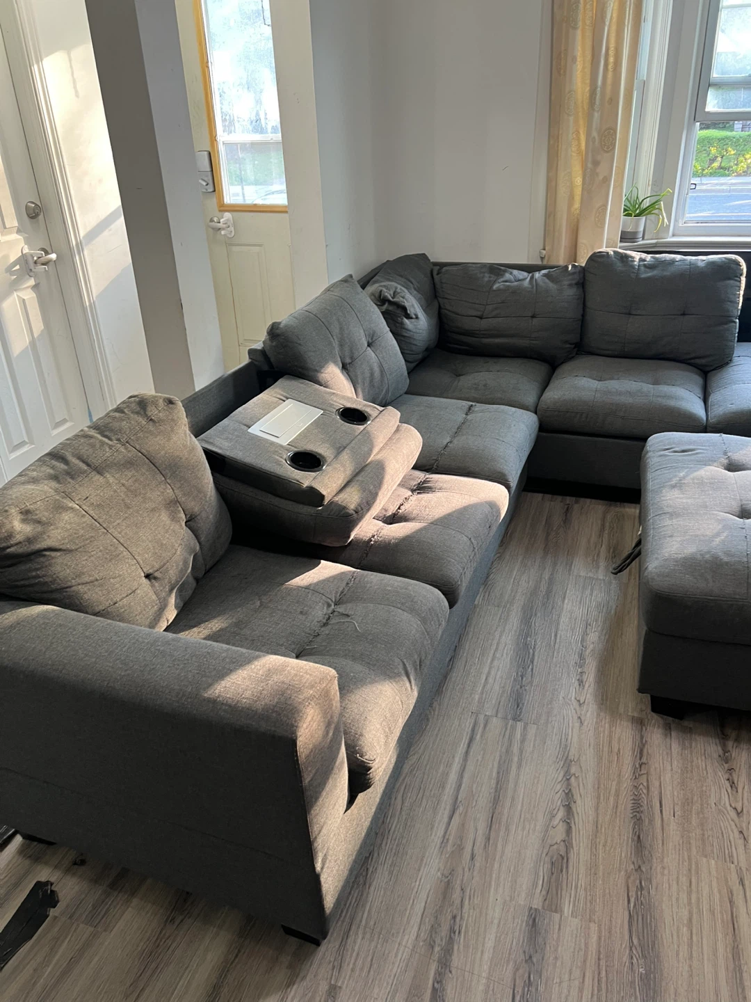 Grey Sectional Sofa with Storage Ottoman - photo 2