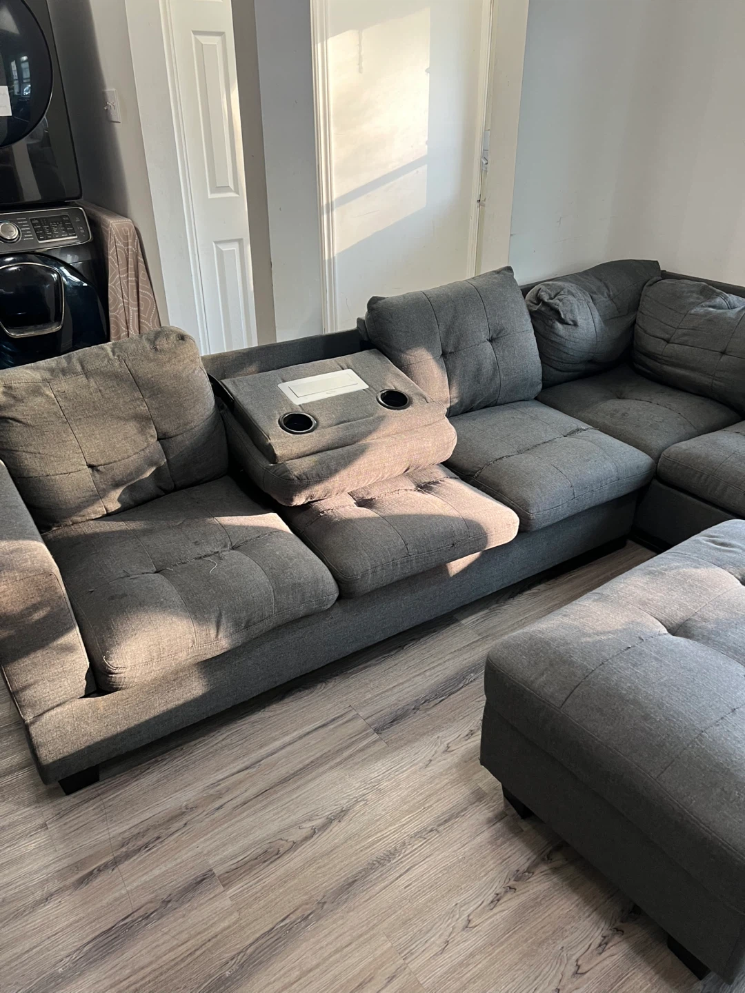 Grey Sectional Sofa with Storage Ottoman - photo 3