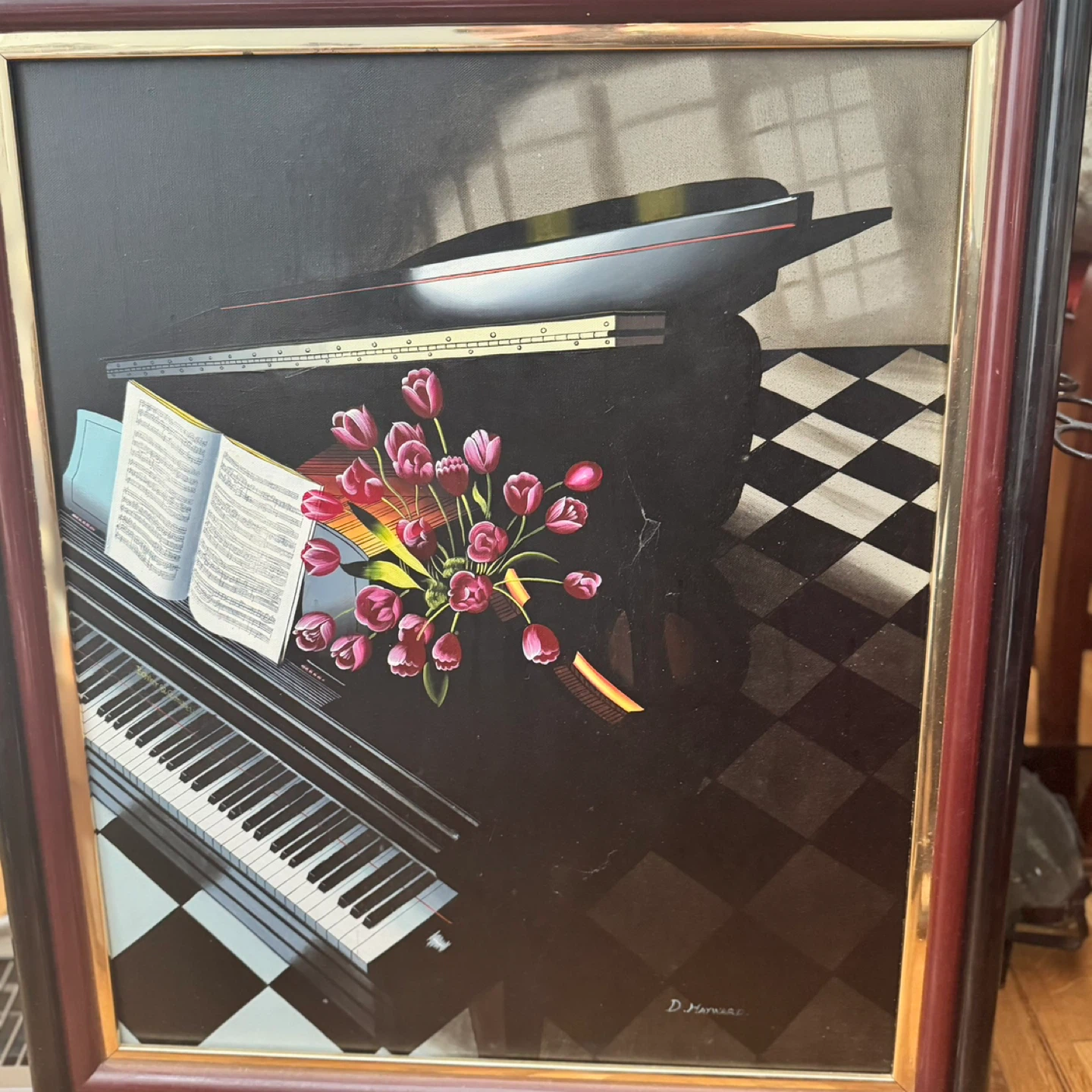 Framed Art Print - Piano and Tulips Still Life