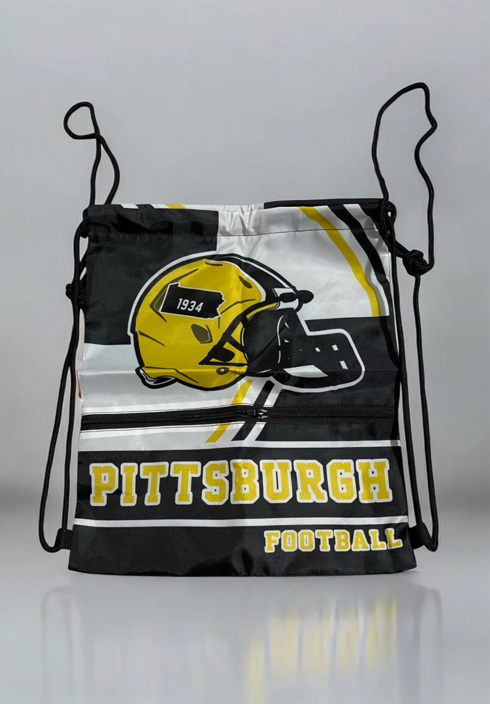 Pittsburgh Football Drawstring Bag with Zipper Pockets