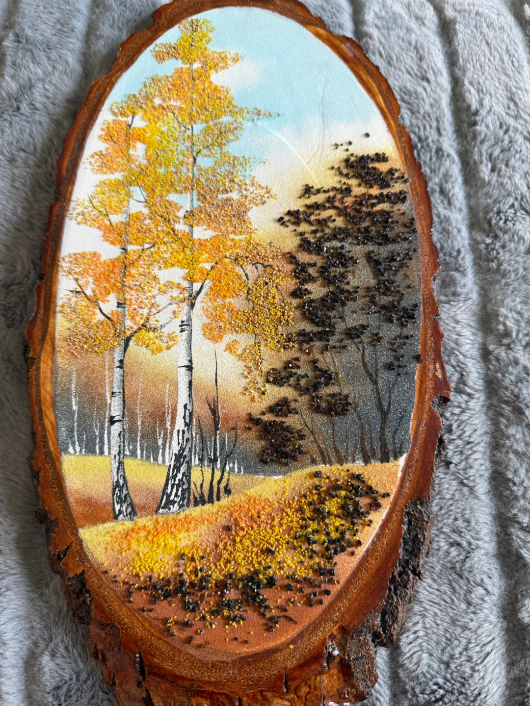 Oval Wood Slice Autumn Landscape Art