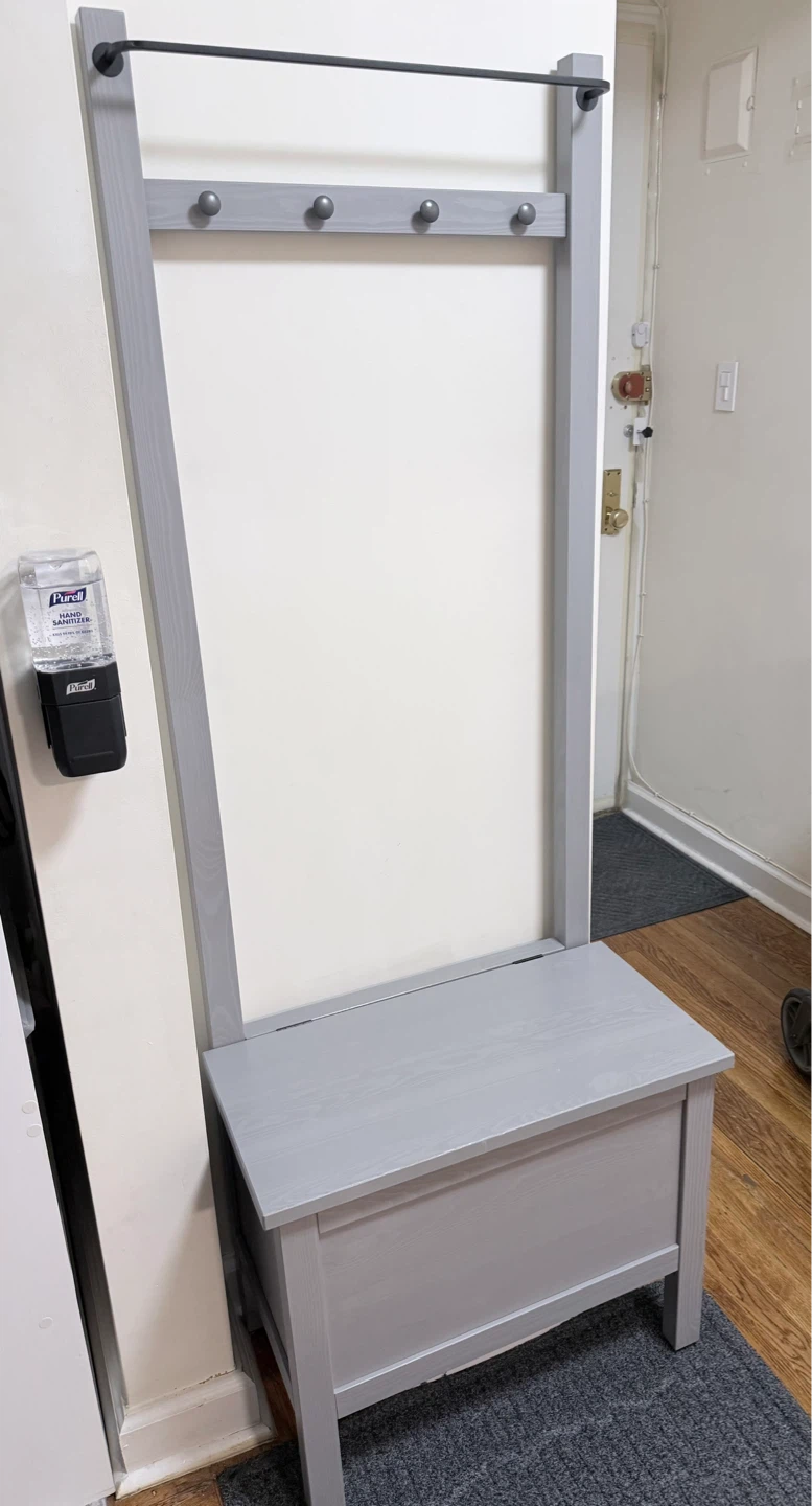 Gray Hall Tree with Storage Bench and Coat Hooks