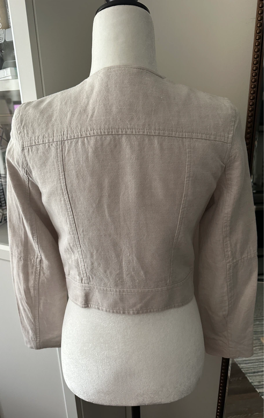 H&M Beige linen blend Cropped Moto Jacket - photo 2