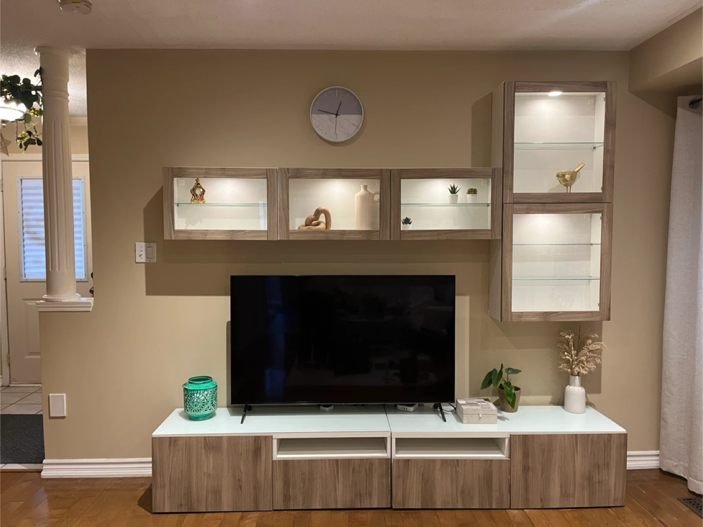 Modern Wall Mounted Entertainment Unit with Display Cabinets