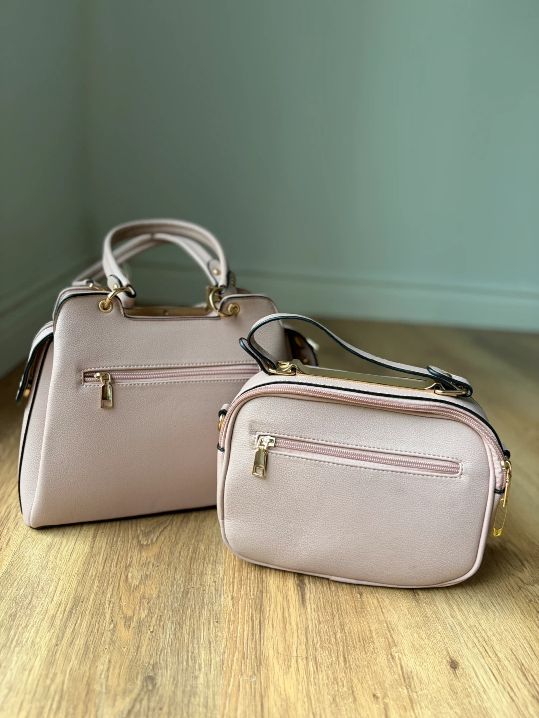 Pink Faux Leather Handbags with Shoulder Straps (per 1)