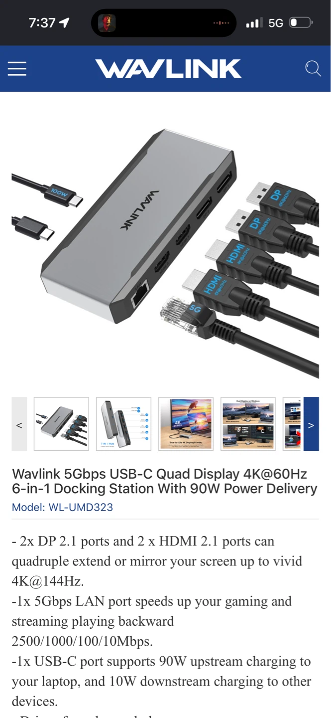 WAVLINK USB-C Quad Display Docking Station WL-UMD323 - photo 3