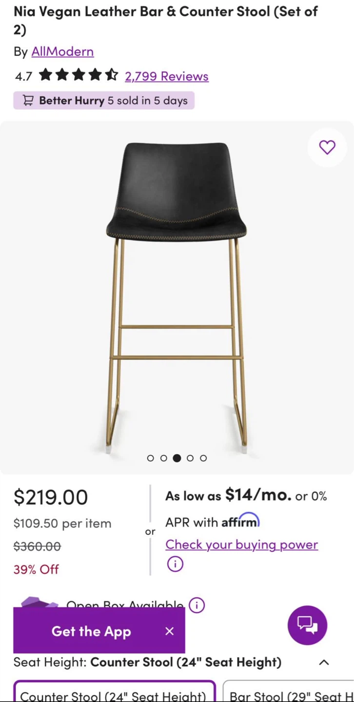 Leather Bar Stool - Black