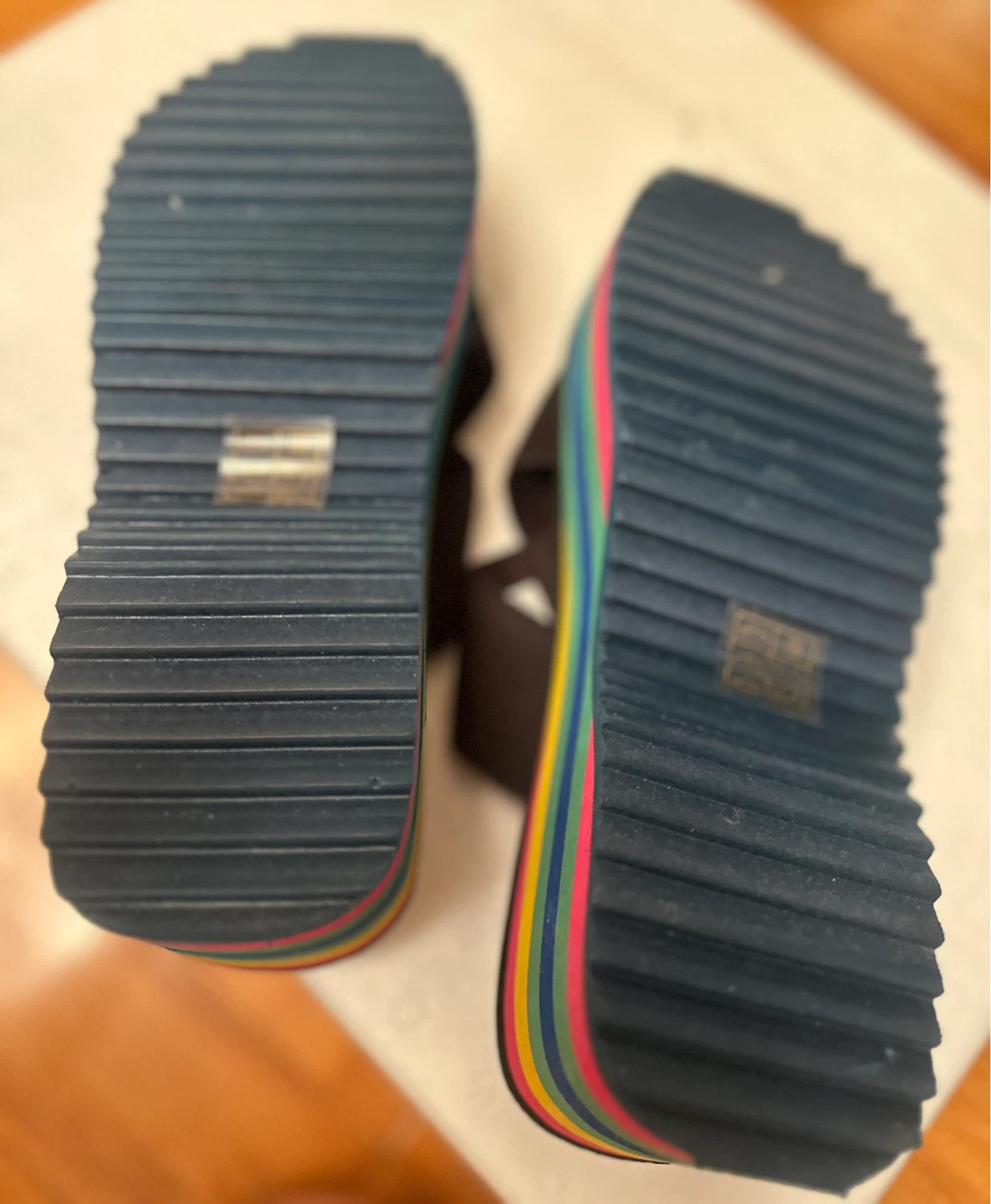 Black Platform Wedge Sandals with Rainbow Stripes - photo 2