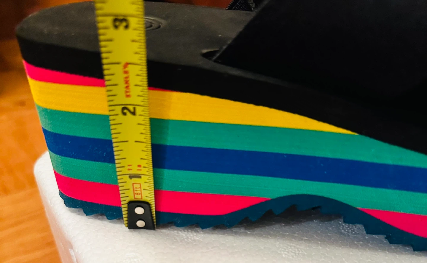 Black Platform Wedge Sandals with Rainbow Stripes - photo 5