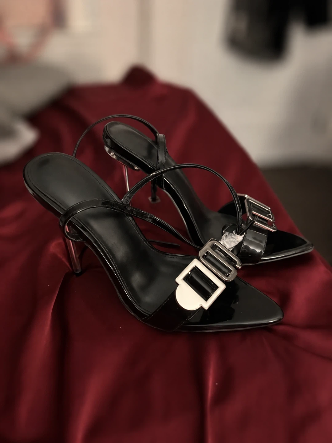 Black Patent Heels with Silver Buckle