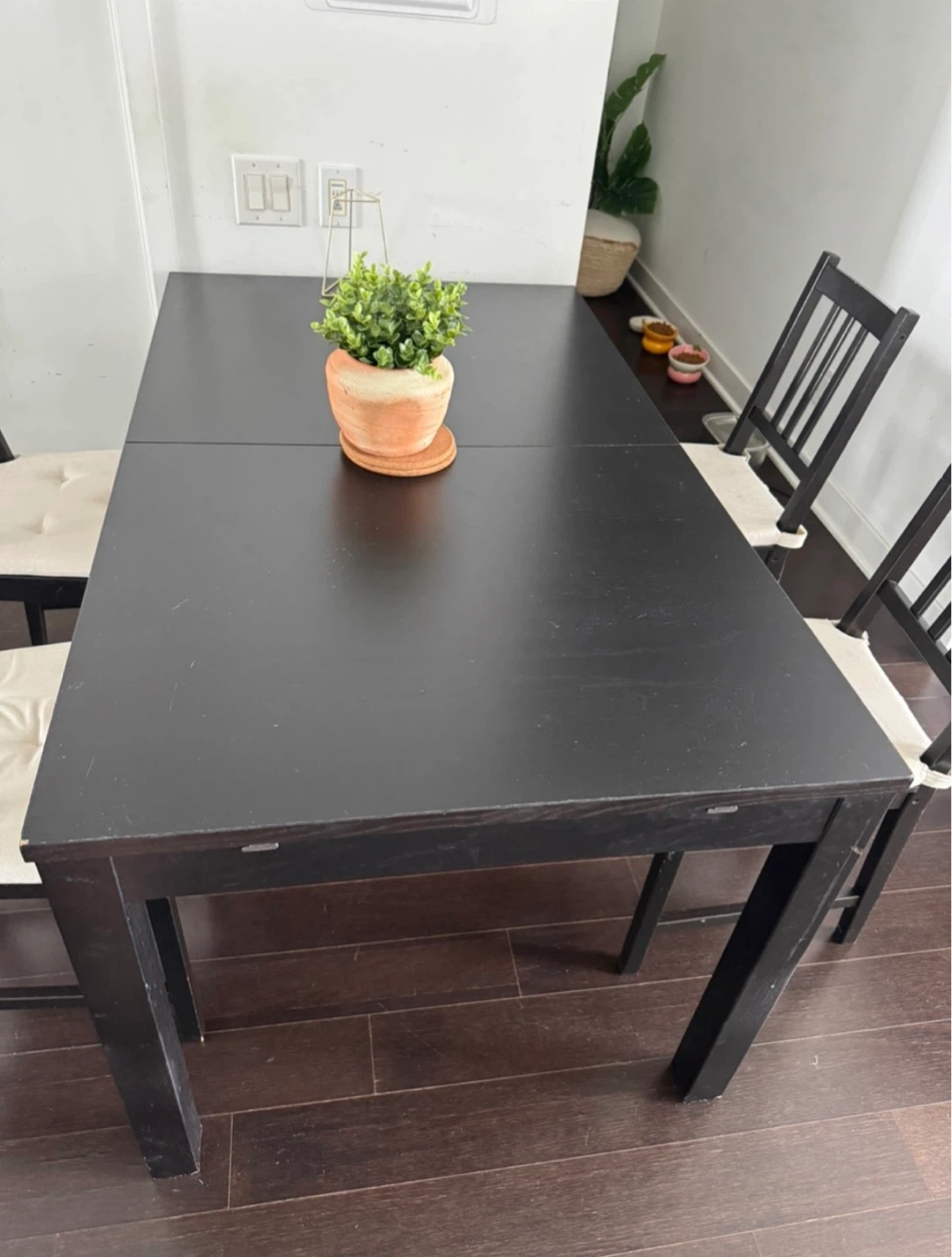 IKEA Extendable Black Dining Table and Chairs - photo 4