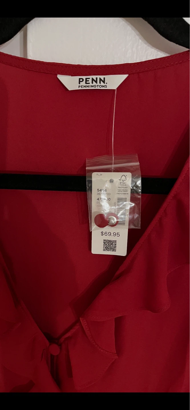 Penn. Penningtons Red Ruffle Blouse - Size Medium - photo 3