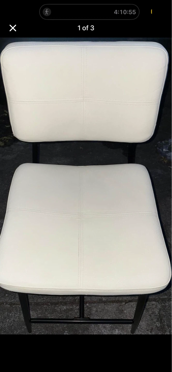 White Faux Leather Bar Stool with Black Metal Legs - photo 2
