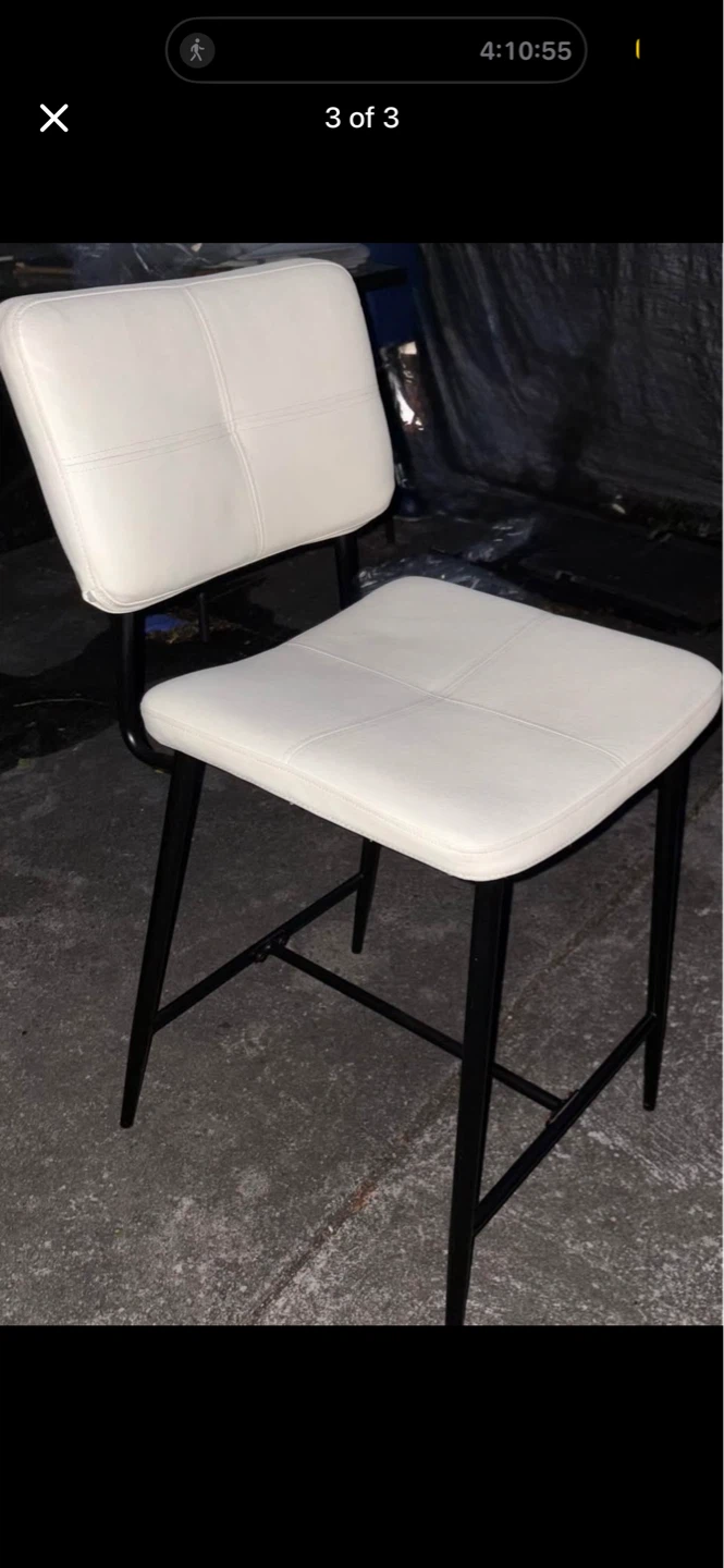 White Faux Leather Bar Stool with Black Metal Legs