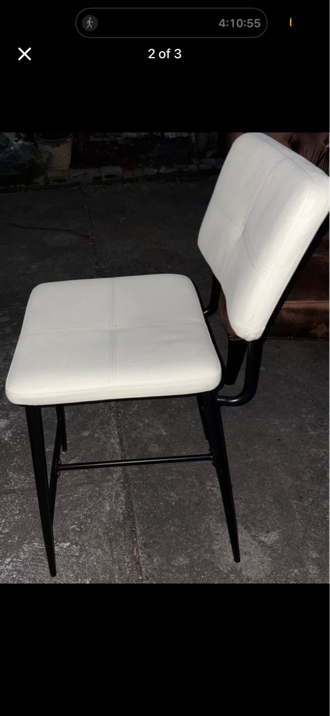 White Faux Leather Bar Stool with Black Metal Legs - photo 3