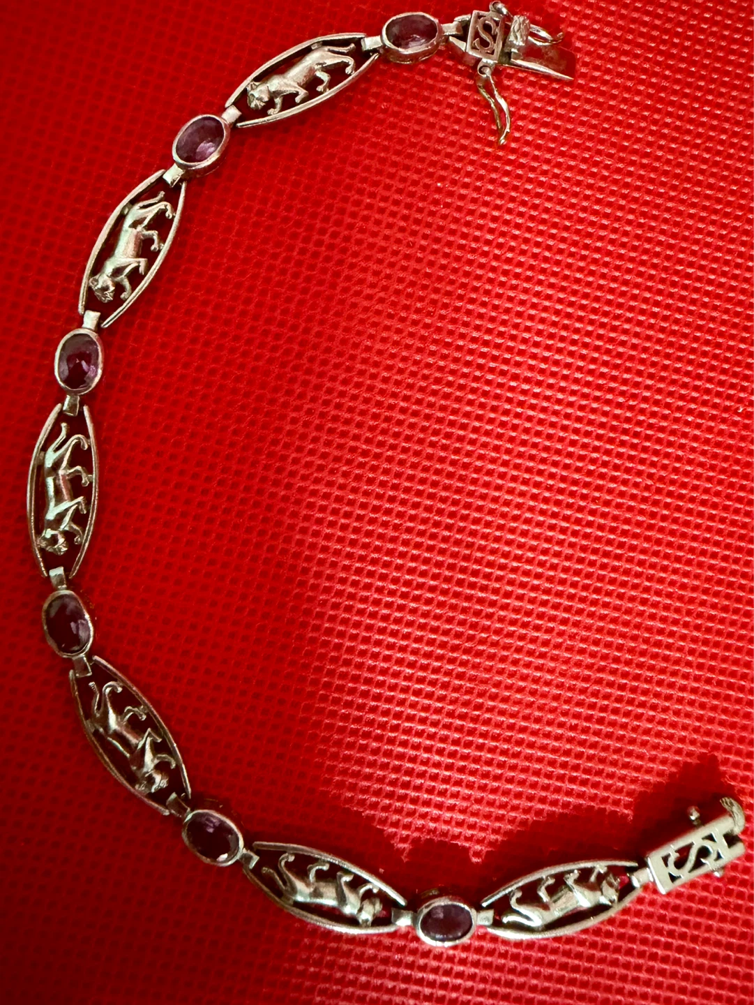 Sterling Silver 925 Lion & Amethyst Bracelet