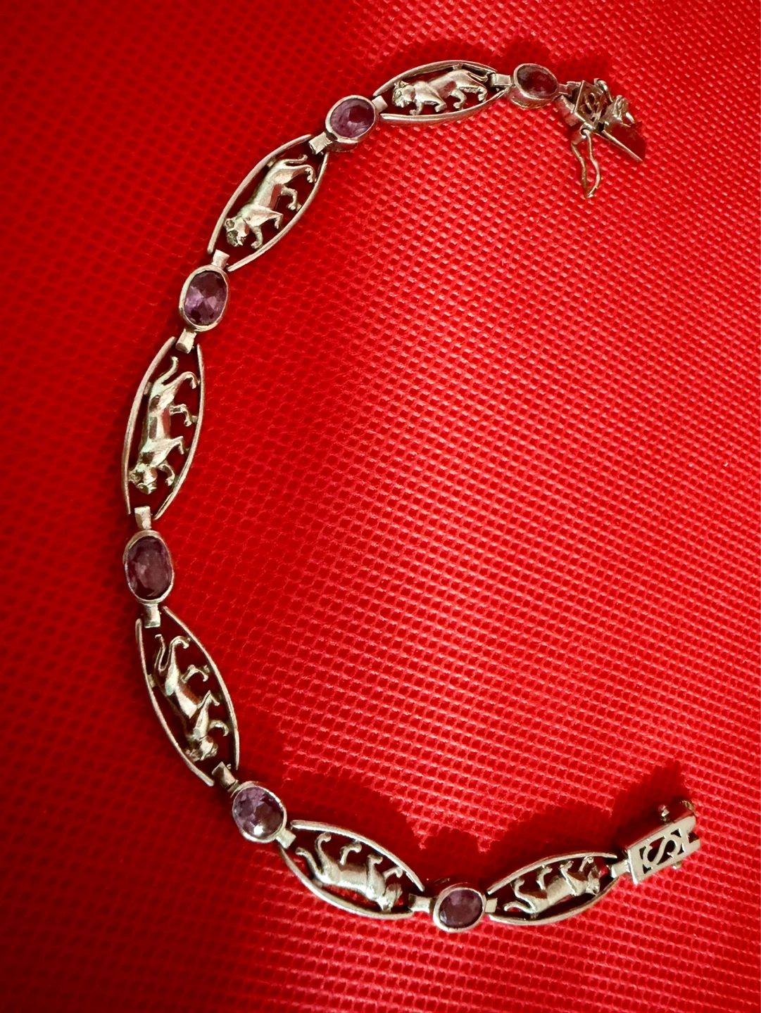 Sterling Silver 925 Lion & Amethyst Bracelet - photo 2