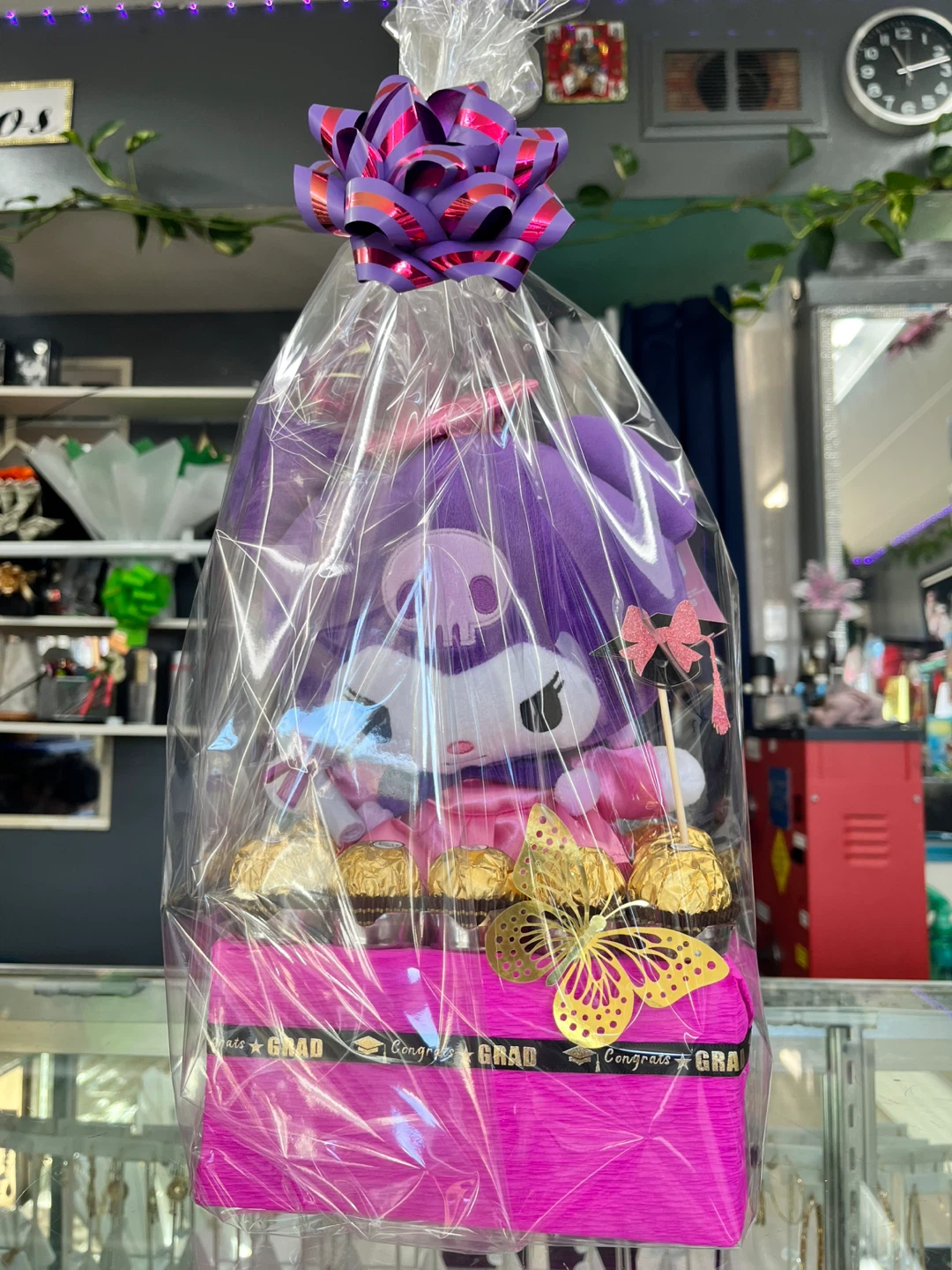 Purple Character Plush with Chocolates Gift Basket