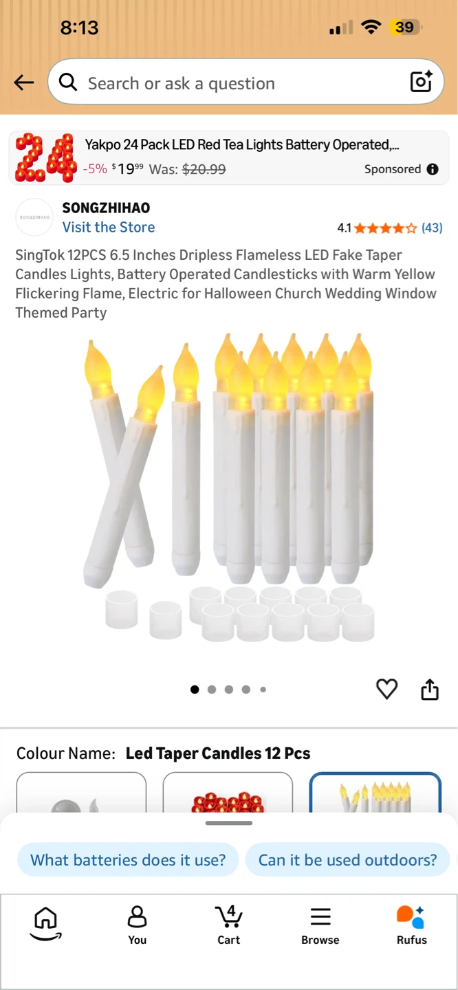 BNIB - SingTox LED Taper Candles - 12 Pcs
