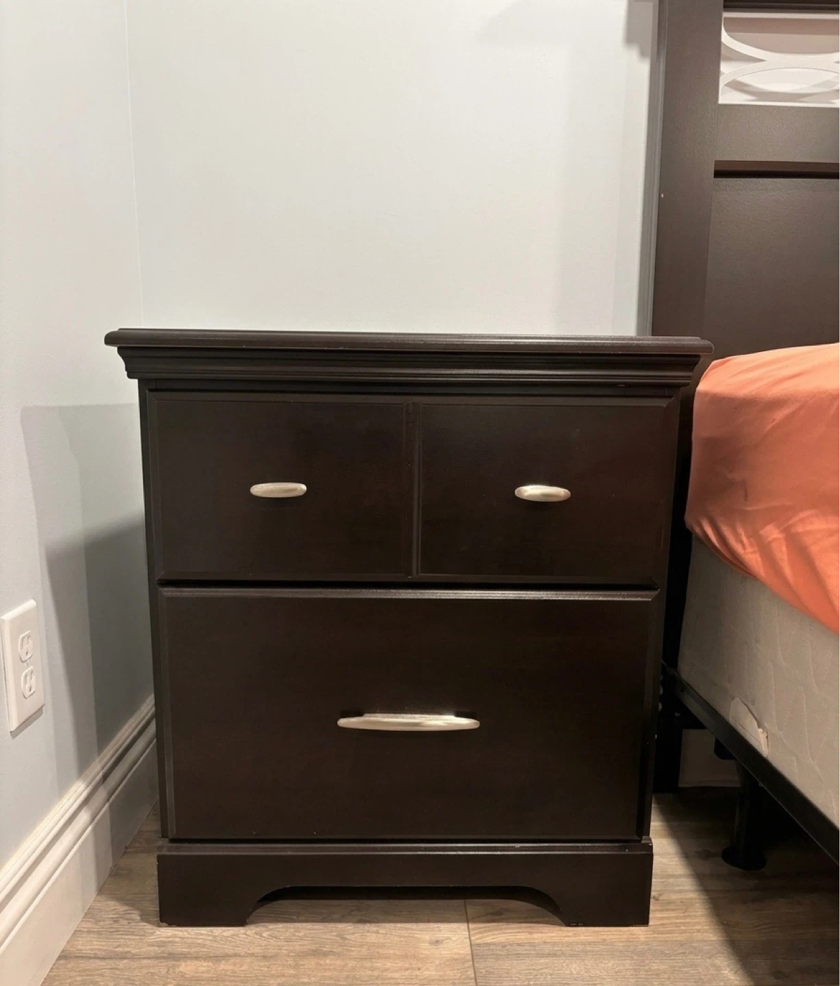 Dark Wood Bedroom Set with Headboard, Dresser, and Nightstands - photo 2