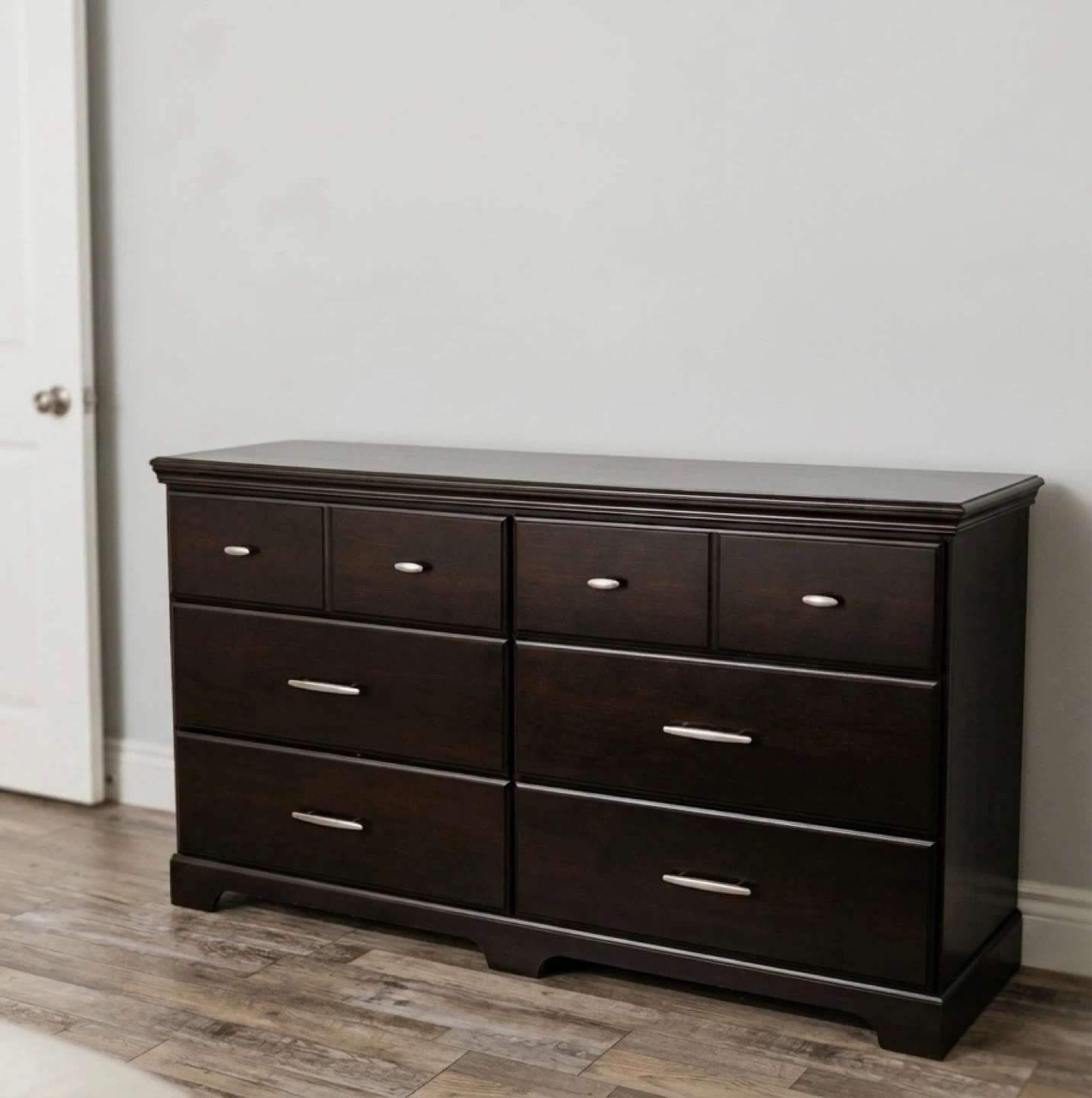 Dark Wood Bedroom Set with Headboard, Dresser, and Nightstands - photo 3