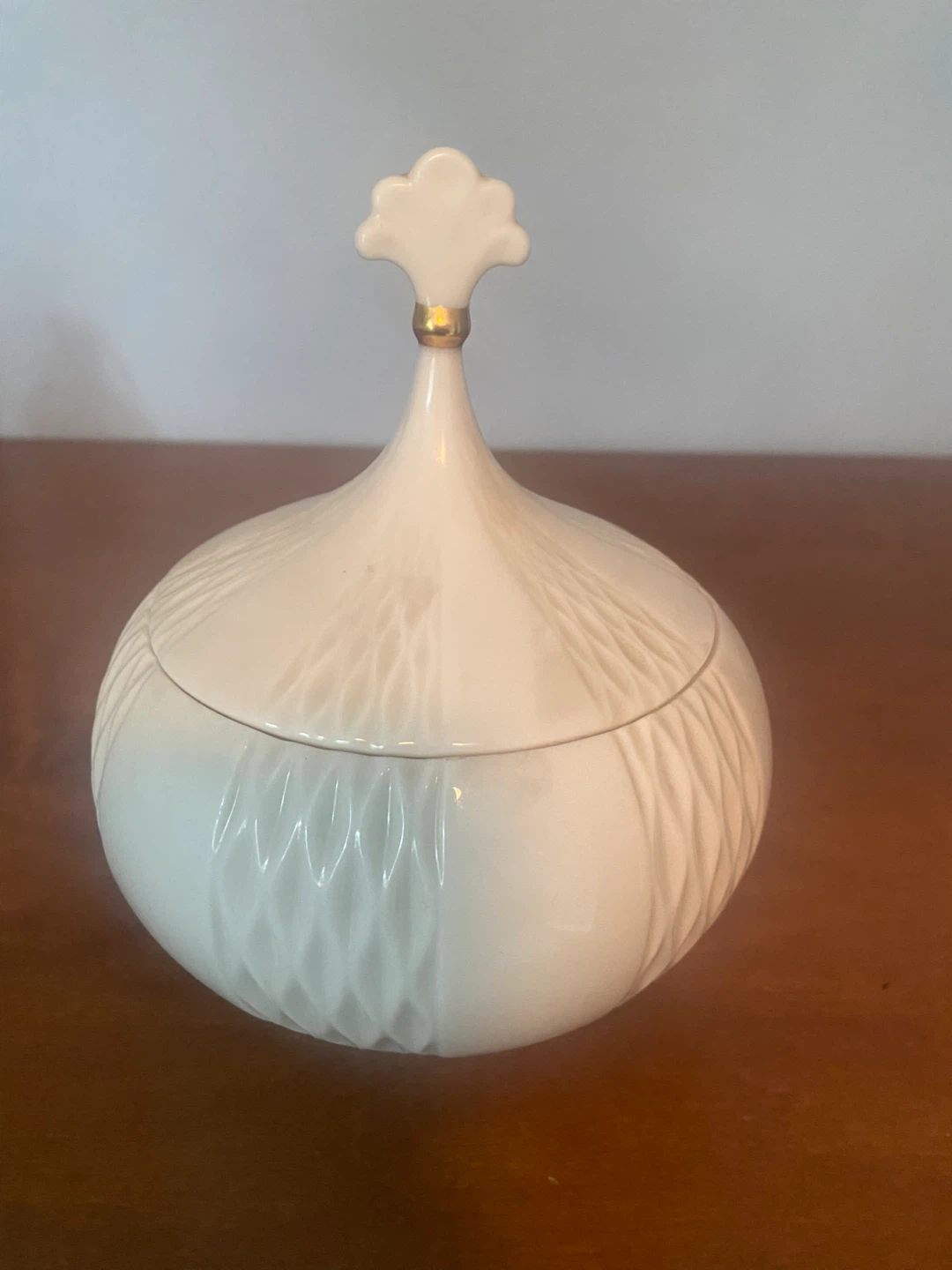 Lenox White Embossed Covered Candy Dish