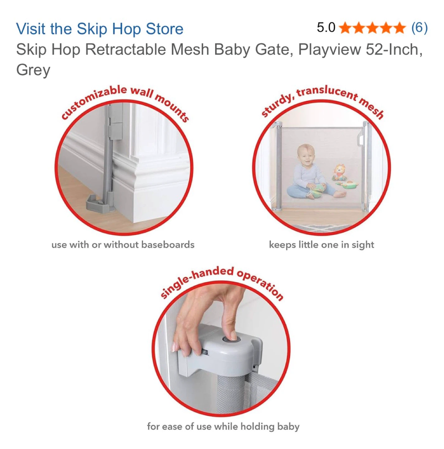 Skip Hop Playview Retractable Mesh Baby Gate - Grey - photo 3