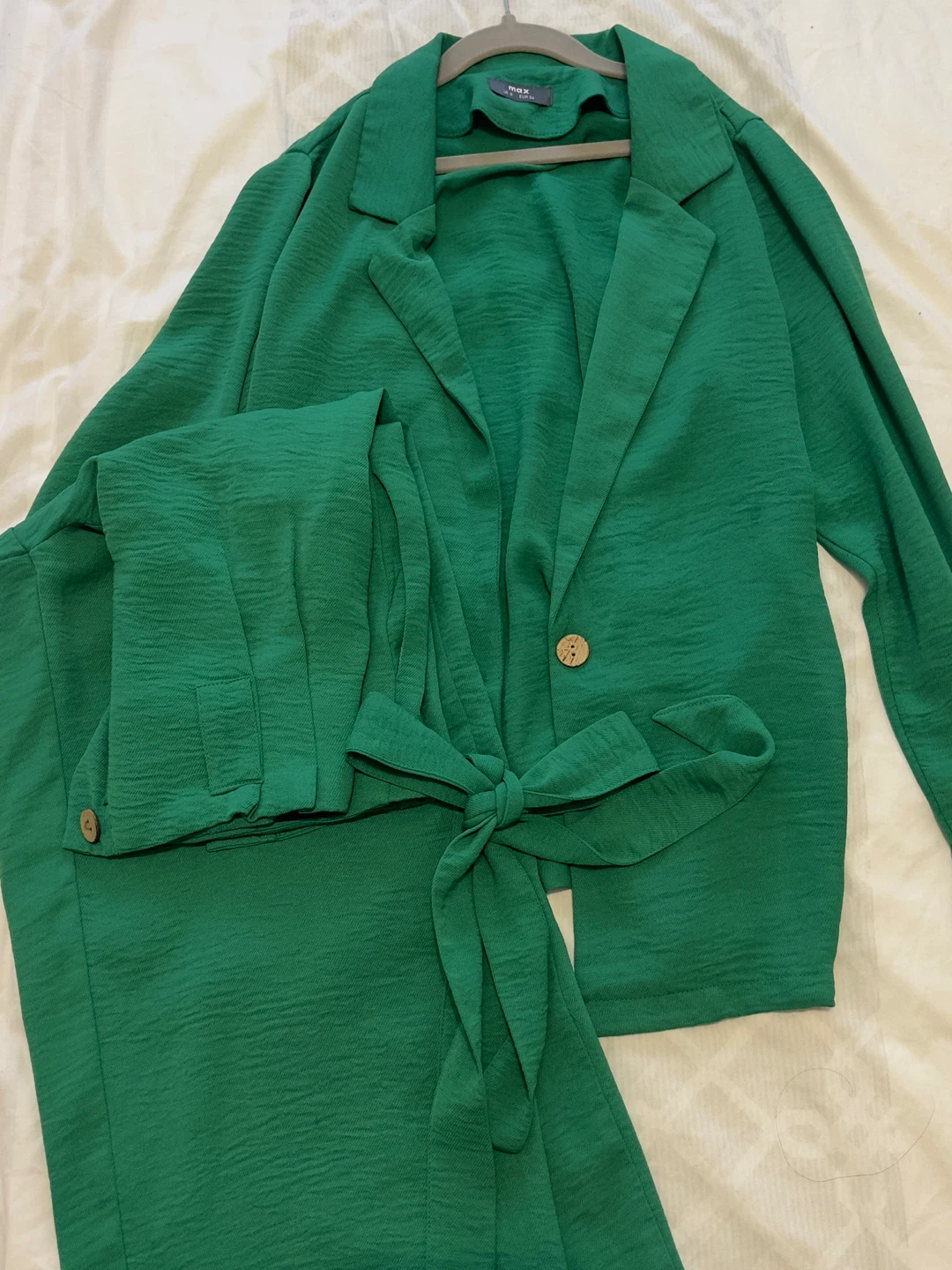 Green Textured Blazer and Pants Summer Set