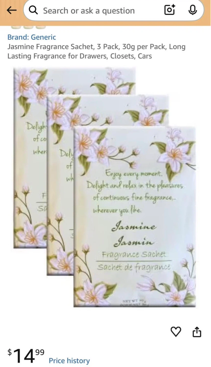 Jasmine Fragrance Sachet - 4 Pack (30g each)