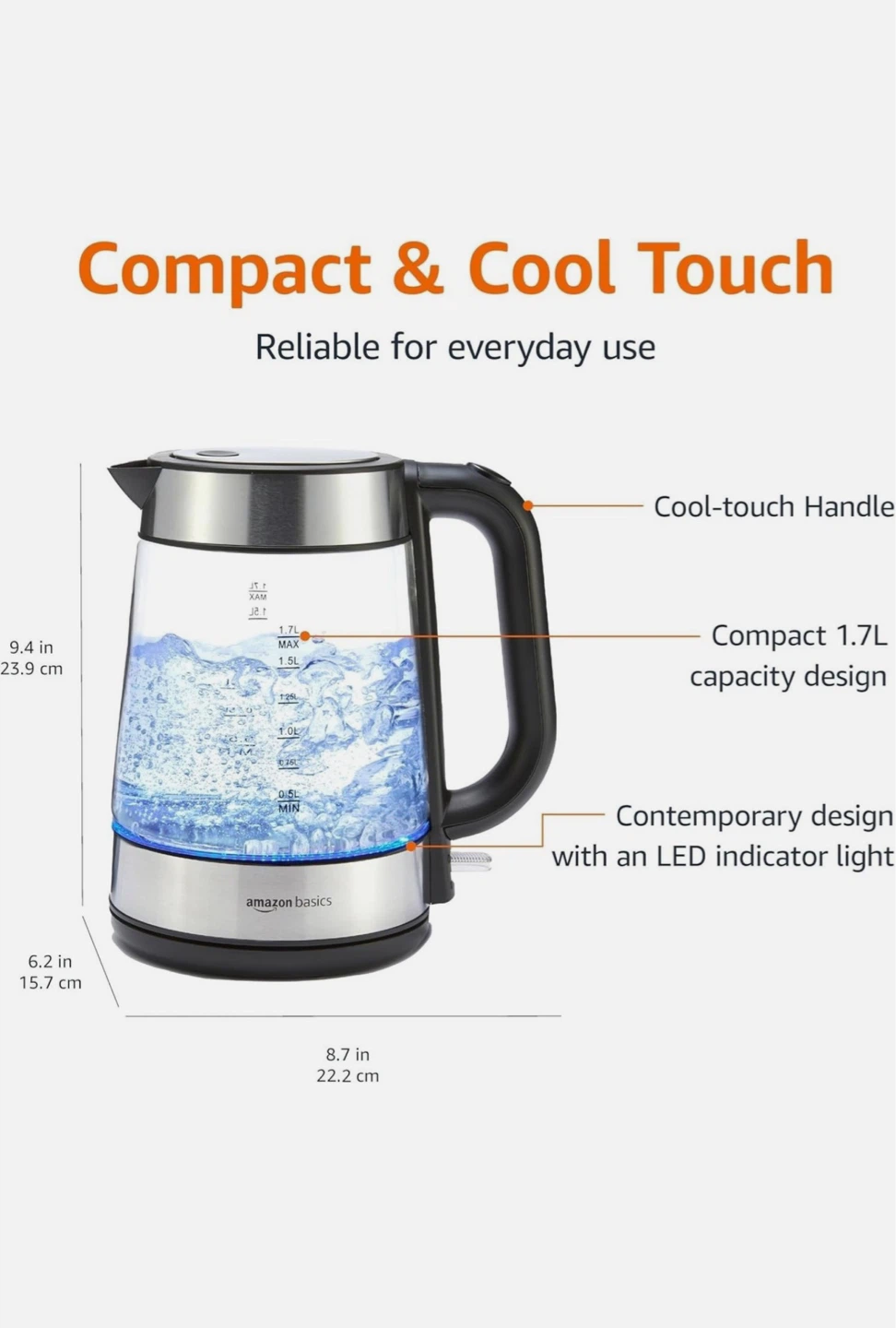 Amazon Basics Electric Kettle with Glass Carafe - photo 4