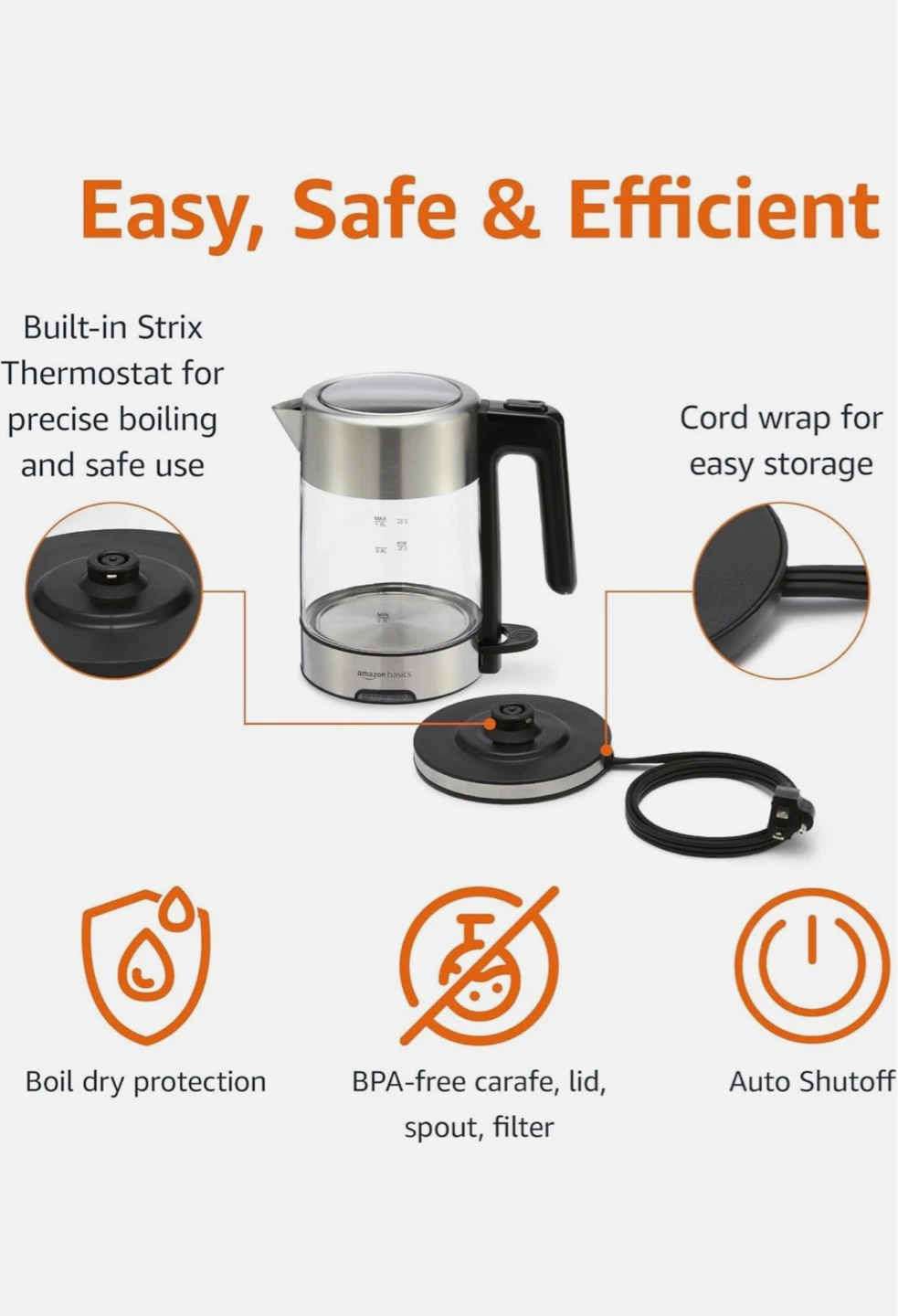 Amazon Basics Electric Kettle with Glass Carafe - photo 5