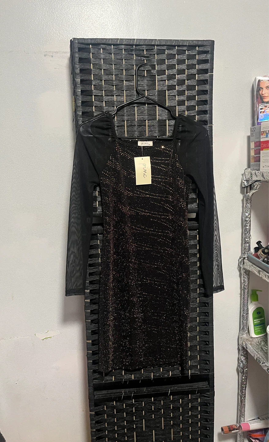 Black Mesh Sleeve Glitter Dress Size s/M - photo 3