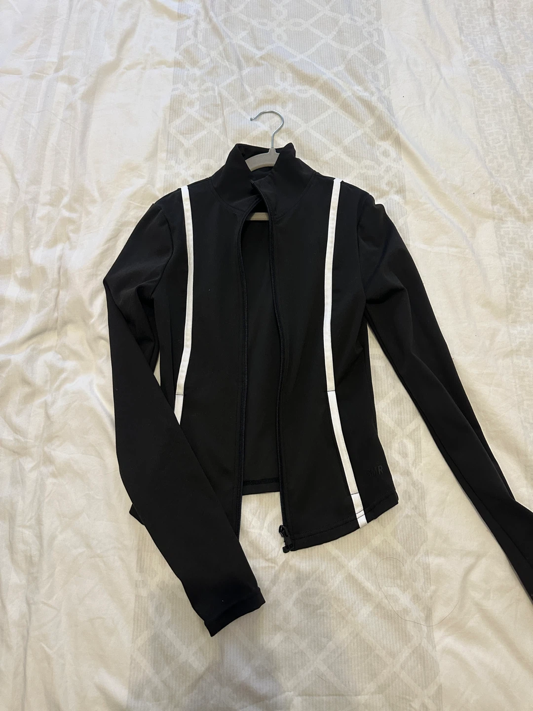 Black Track Jacket with White Stripes