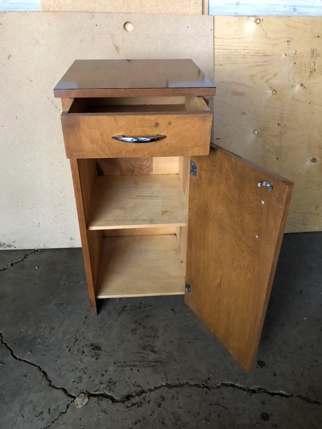 Wooden bedside table with drawer and cabinet
