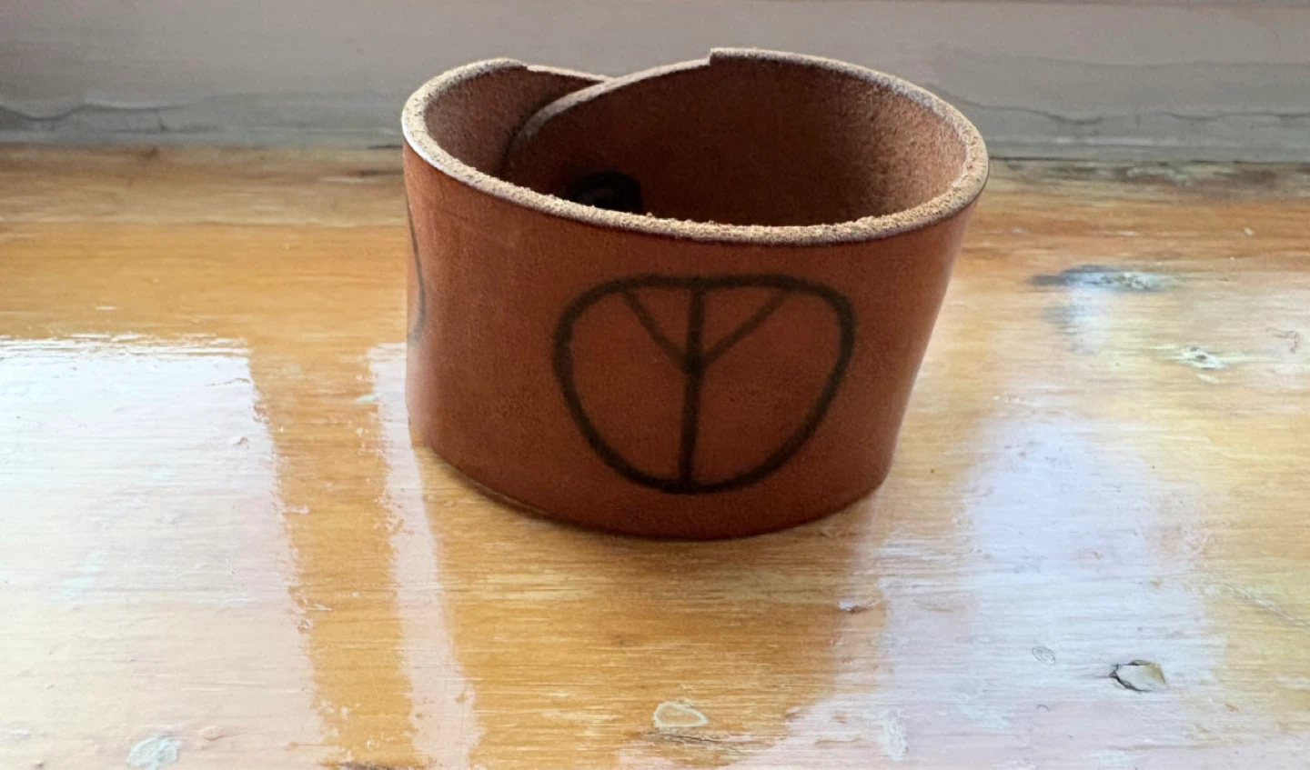 Leather Peace Sign Cuff Bracelet