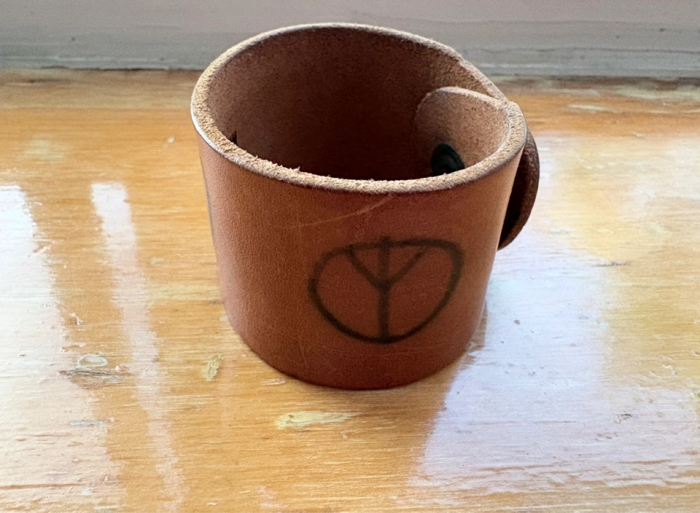 Leather Peace Sign Cuff Bracelet - photo 2