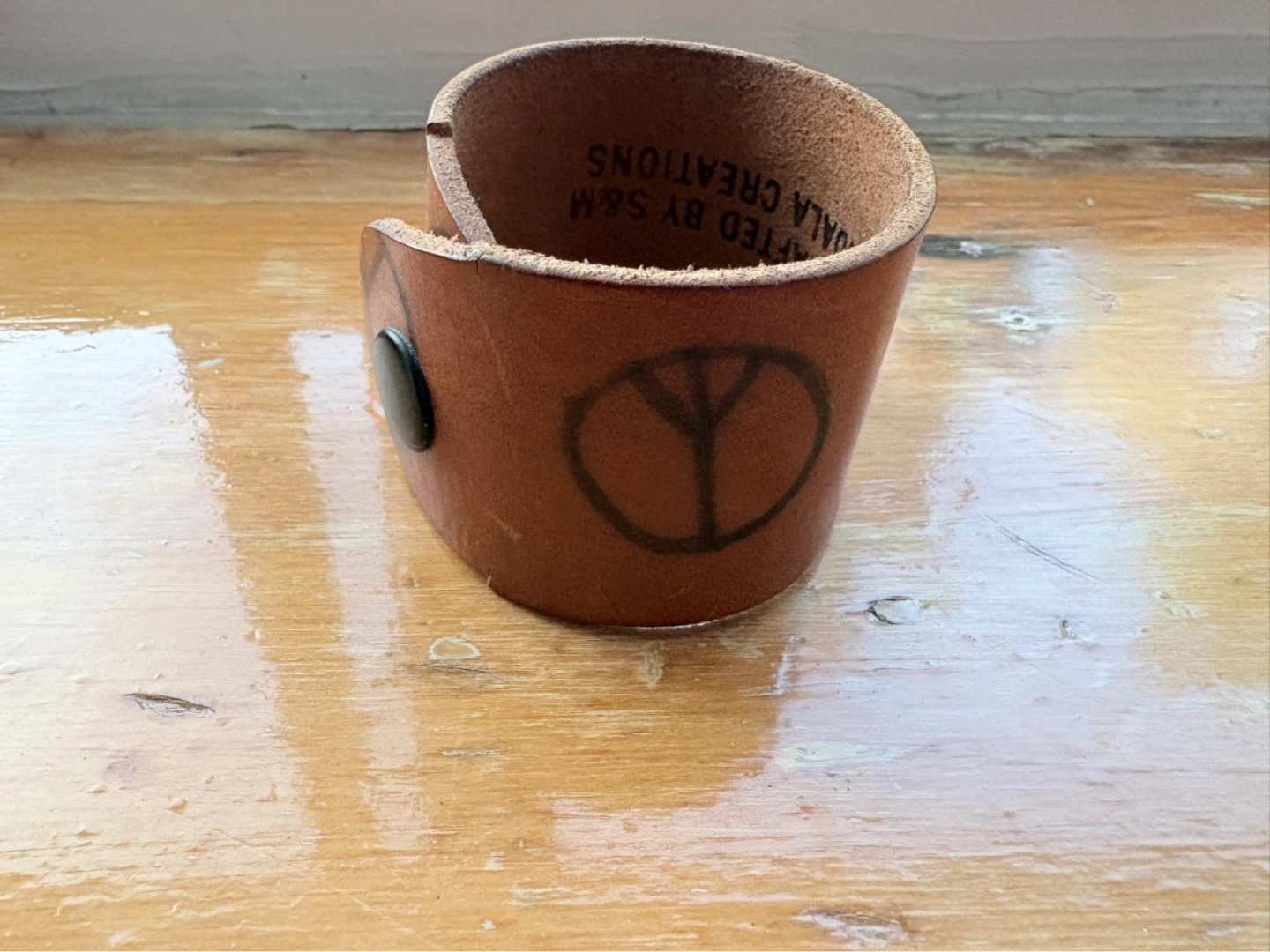 Leather Peace Sign Cuff Bracelet - photo 3