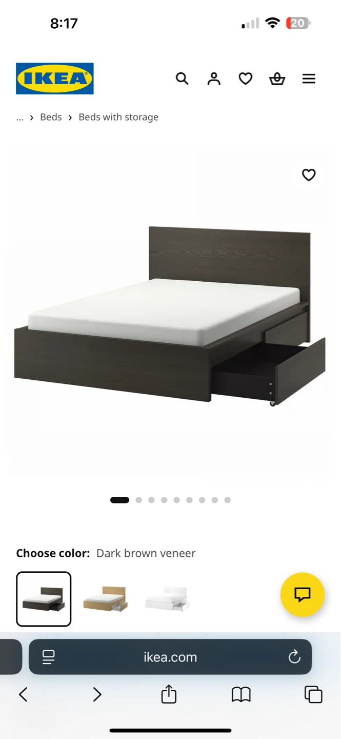 IKEA MALM Black Platform Bed Frame with Storage Drawers