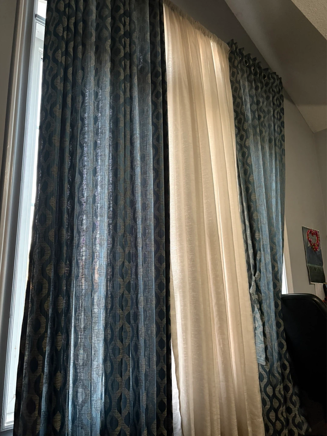 Blue Patterned Curtains with Sheer Panels