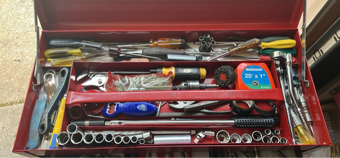 Red Metal Toolbox Filled with Assorted Tools - photo 2