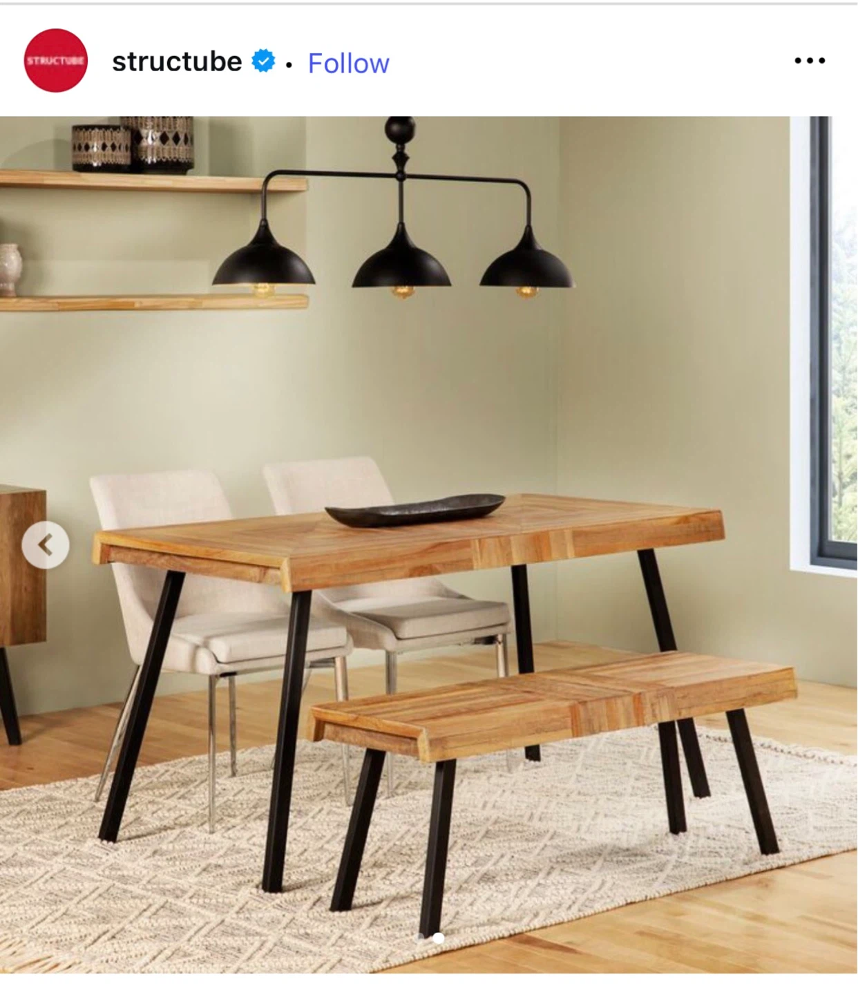 Structube Wood Dining Table with Black Metal Legs