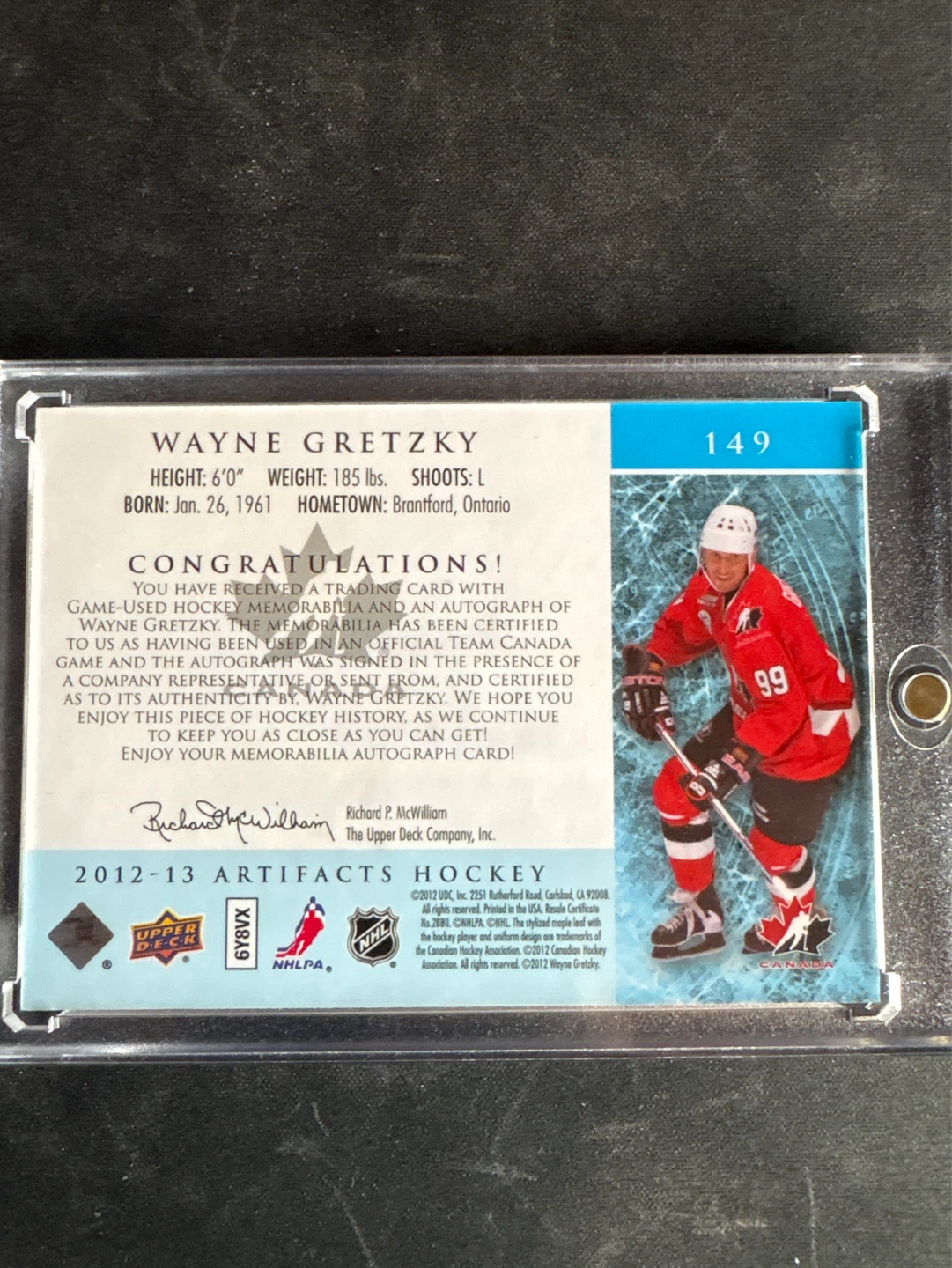 Wayne Gretzky 2012-13 Artifacts Hockey Jersey Card 09/12 - photo 2